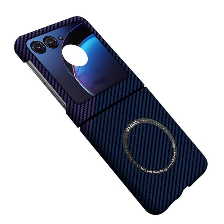 For Motorola Razr 50 Carbon Fiber Texture MagSafe Magnetic Phone Case(Blue Purple) - Motorola Cases by buy2fix | Online Shopping UK | buy2fix