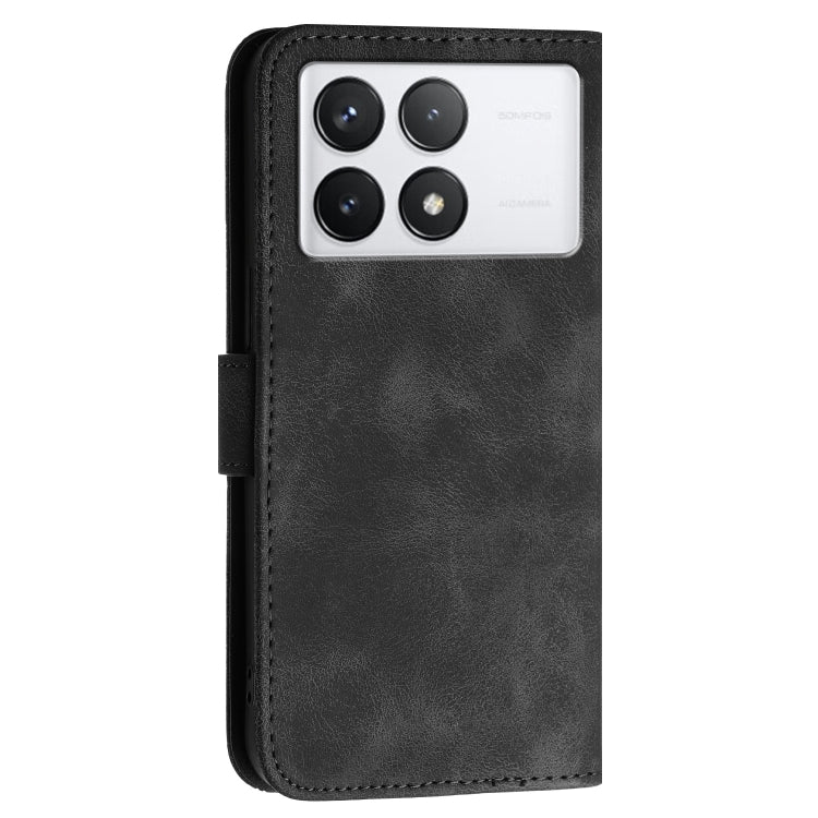 For Redmi K70 YX0080 Grid Butterfly Embossed Pattern Flip Leather Phone Case with Lanyard(Black) - K70 Cases by buy2fix | Online Shopping UK | buy2fix