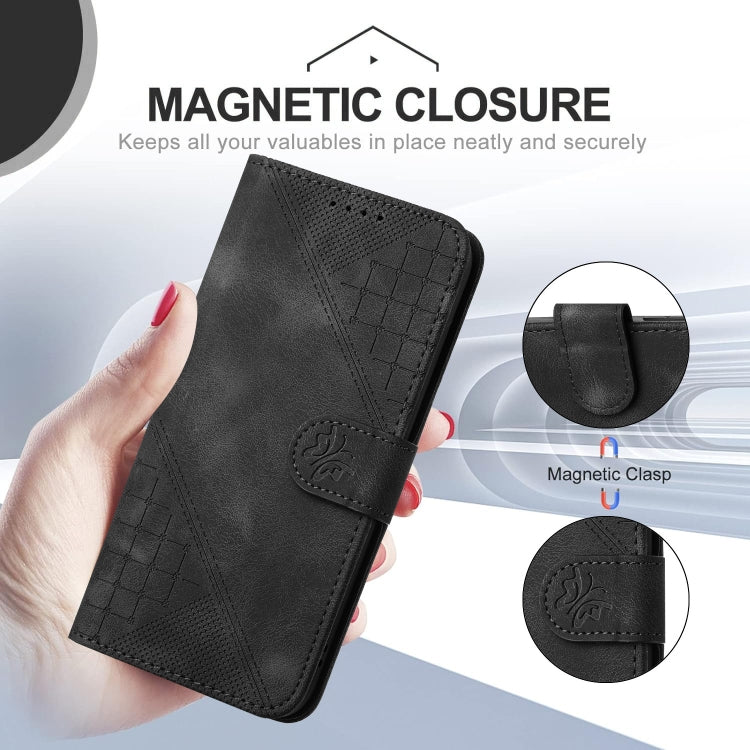 For iPhone 16 YX0080 Grid Butterfly Embossed Pattern Flip Leather Phone Case with Lanyard(Black) - iPhone 16 Cases by buy2fix | Online Shopping UK | buy2fix