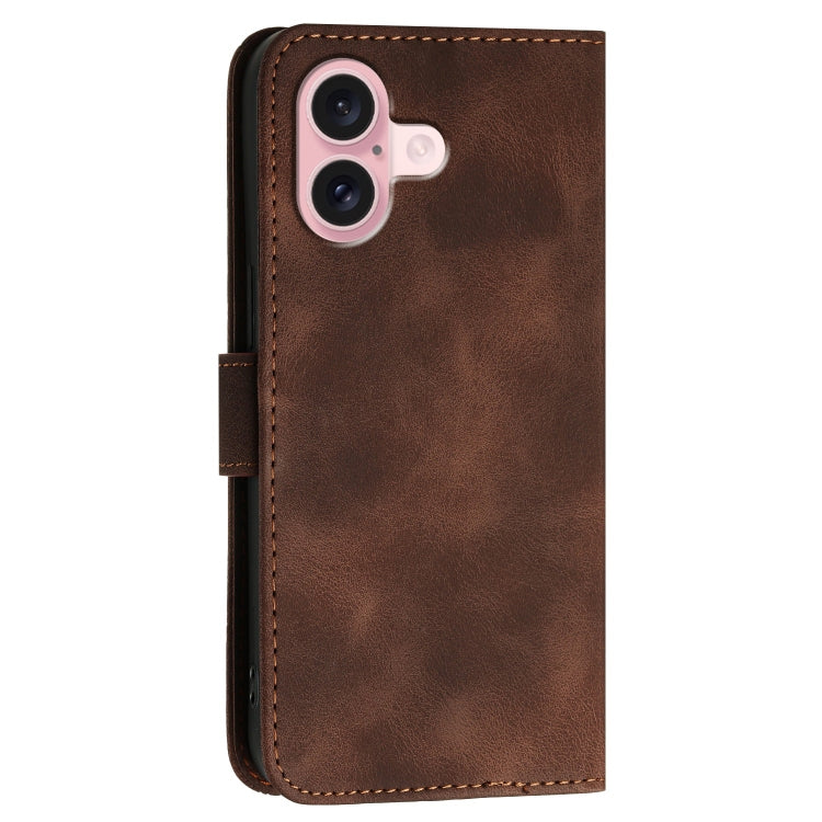 For iPhone 16 YX0080 Grid Butterfly Embossed Pattern Flip Leather Phone Case with Lanyard(Coffee) - iPhone 16 Cases by buy2fix | Online Shopping UK | buy2fix