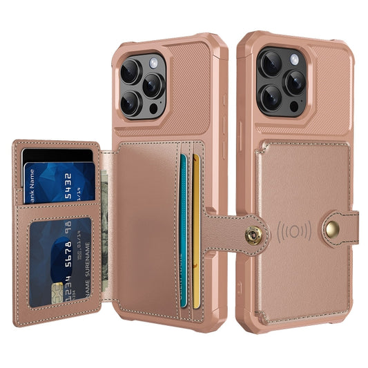 For iPhone 16 Pro Magnetic Wallet Card Bag Leather Phone Case(Rose Gold) - iPhone 16 Pro Cases by buy2fix | Online Shopping UK | buy2fix