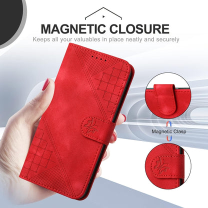 For Motorola Edge 2024 5G Global YX0080 Grid Butterfly Embossed Pattern Flip Leather Phone Case with Lanyard(Red) - Motorola Cases by buy2fix | Online Shopping UK | buy2fix