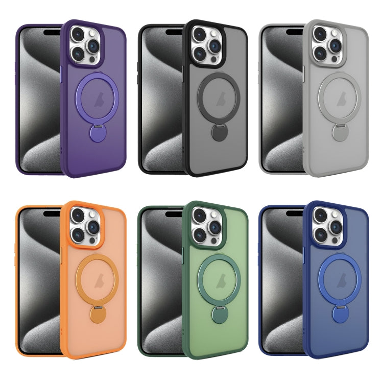 For iPhone 15 Pro Max 360 Degree Rotating MagSafe Magnetic Bracket Frosted Phone Case(Dark Purple) - iPhone 15 Pro Max Cases by buy2fix | Online Shopping UK | buy2fix