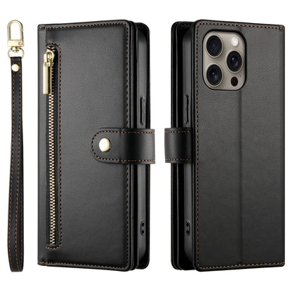 For iPhone 16 Pro Nine Card-slot Zipper Wallet Bag Leather Phone Case(Black) - iPhone 16 Pro Cases by buy2fix | Online Shopping UK | buy2fix