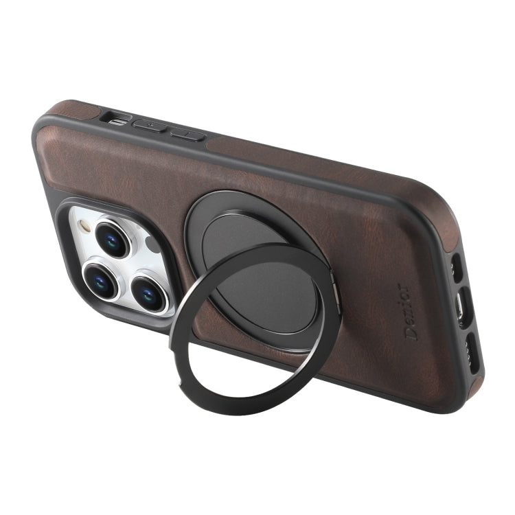 For iPhone 14 / 13 Denior A14 Skin Feel Rotating Holder MagSafe Phone Case(Brown) - iPhone 14 Cases by Denior | Online Shopping UK | buy2fix