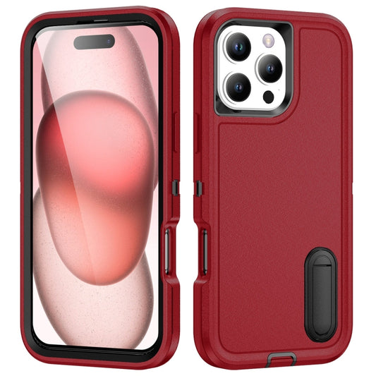 For iPhone 16 Pro Rugged PC + Silicone Phone Case with Holder(Red+Black) - iPhone 16 Pro Cases by buy2fix | Online Shopping UK | buy2fix