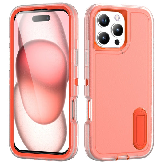 For iPhone 16 Pro Rugged PC + Silicone Phone Case with Holder(Transparent+Orange) - iPhone 16 Pro Cases by buy2fix | Online Shopping UK | buy2fix