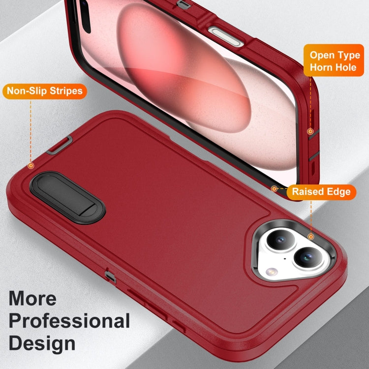 For iPhone 16 Rugged PC + Silicone Phone Case with Holder(Red+Black) - iPhone 16 Cases by buy2fix | Online Shopping UK | buy2fix