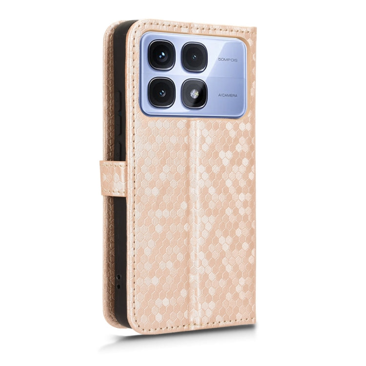 For Redmi K70 Ultra Honeycomb Dot Texture Leather Phone Case(Gold) - Xiaomi Cases by buy2fix | Online Shopping UK | buy2fix