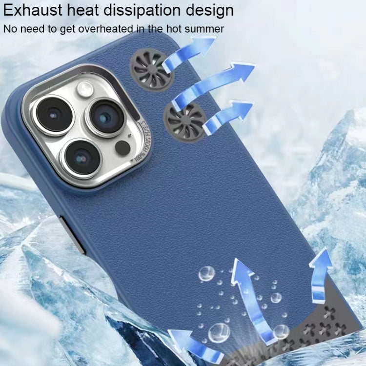 For iPhone 16 Pro Max Leather Textured Fan Hollow Cooling MagSafe Magnetic Phone Case(Black) - iPhone 16 Pro Max Cases by buy2fix | Online Shopping UK | buy2fix