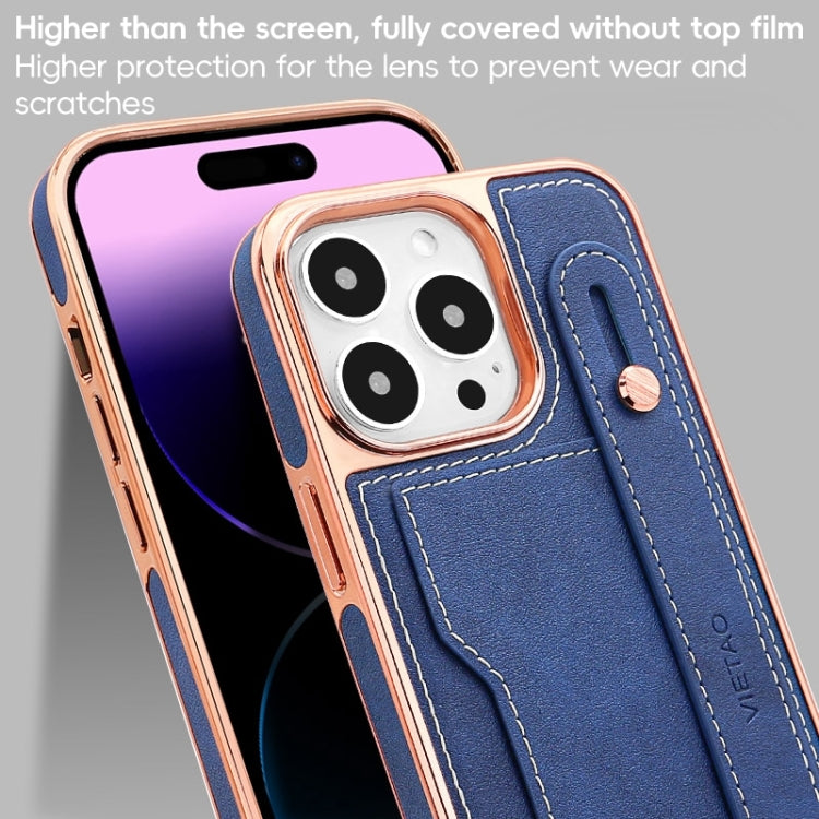 For iPhone 16 Pro VIETAO Card Slot Wristband Phone Case with Lanyard(Blue) - iPhone 16 Pro Cases by VIETAO | Online Shopping UK | buy2fix