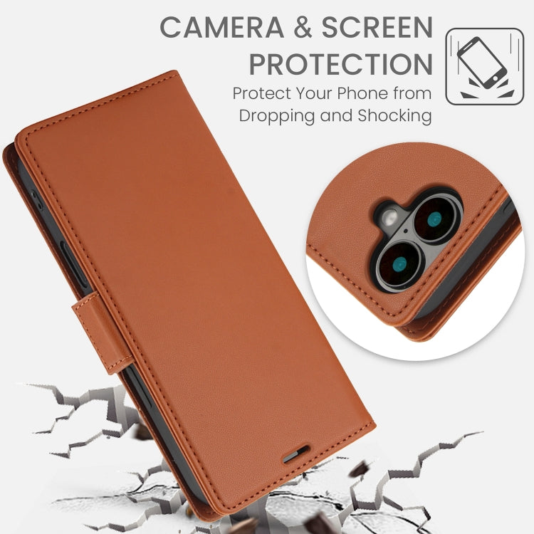 For iPhone 16 Side Buckle RFID Anti-theft Leather Phone Case(Brown) - iPhone 16 Cases by buy2fix | Online Shopping UK | buy2fix