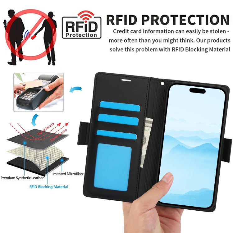 For iPhone 16 Plus Side Buckle RFID Anti-theft Leather Phone Case(Black) - iPhone 16 Plus Cases by buy2fix | Online Shopping UK | buy2fix