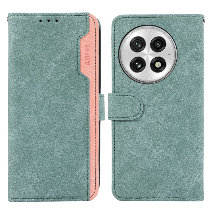 For OnePlus 13 ABEEL Color Block Magnetic RFID Leather Phone Case(Cyan-Pink) - OnePlus Cases by buy2fix | Online Shopping UK | buy2fix