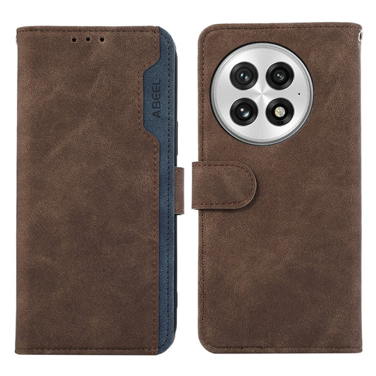 For OnePlus 13 ABEEL Color Block Magnetic RFID Leather Phone Case(Brown-Blue) - OnePlus Cases by buy2fix | Online Shopping UK | buy2fix