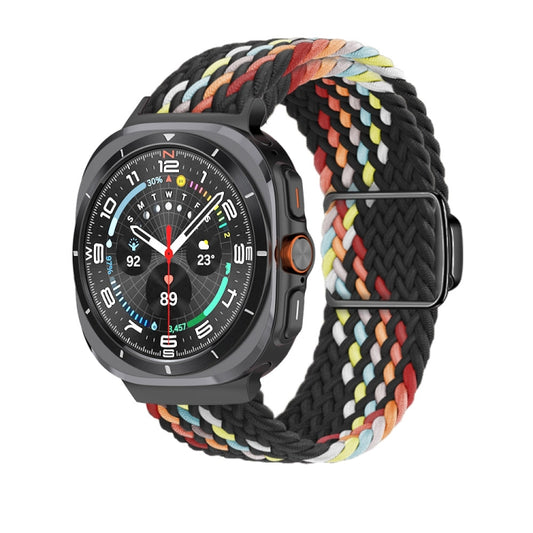 For Samsung Galaxy Watch Ultra 47mm Nylon Loop Magnetic Buckle Watch Band(Black Rainbow) - Watch Bands by buy2fix | Online Shopping UK | buy2fix