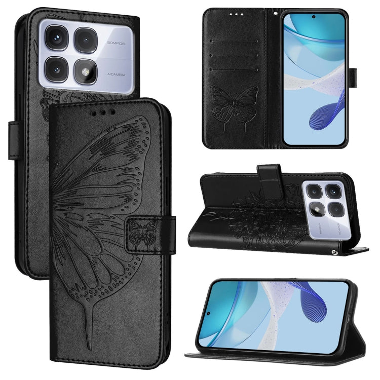 For Redmi K70 Ultra 5G Global Embossed Butterfly Leather Phone Case(Black) - Xiaomi Cases by buy2fix | Online Shopping UK | buy2fix