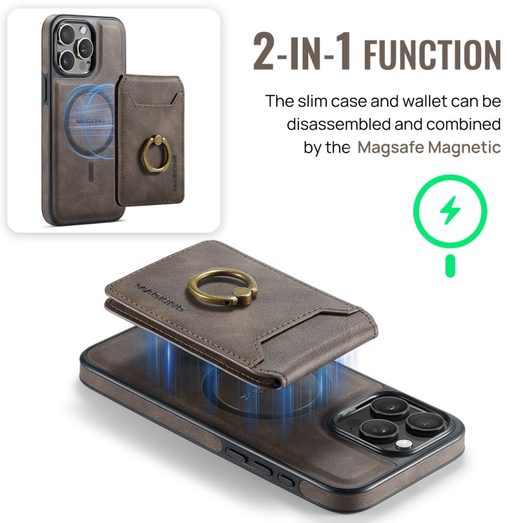 For iPhone 15 Pro DG.MING K1 MagSafe Detachable Wallet RFID Back Cover Phone Case(Coffee) - iPhone 15 Pro Cases by DG.MING | Online Shopping UK | buy2fix