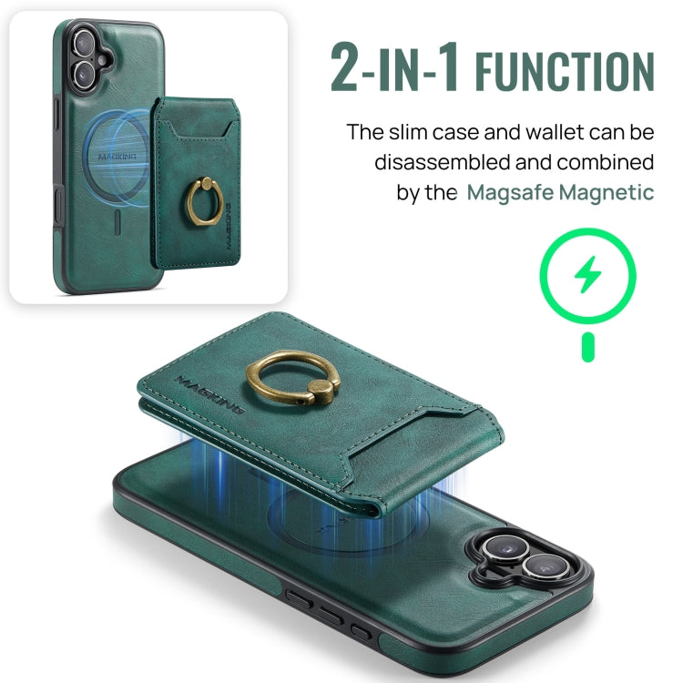 For iPhone 16 Plus DG.MING K1 MagSafe Detachable Wallet RFID Back Cover Phone Case(Green) - iPhone 16 Plus Cases by DG.MING | Online Shopping UK | buy2fix