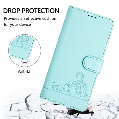 For Samsung Galaxy S25 Ultra 5G Cat Rat Embossed RFID Leather Phone Case with Lanyard(Mint Green) - Galaxy S25 Ultra 5G Cases by buy2fix | Online Shopping UK | buy2fix