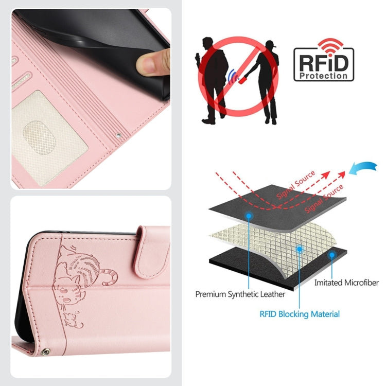 For Samsung Galaxy S25 Ultra 5G Cat Rat Embossed RFID Leather Phone Case with Lanyard(Pink) - Galaxy S25 Ultra 5G Cases by buy2fix | Online Shopping UK | buy2fix