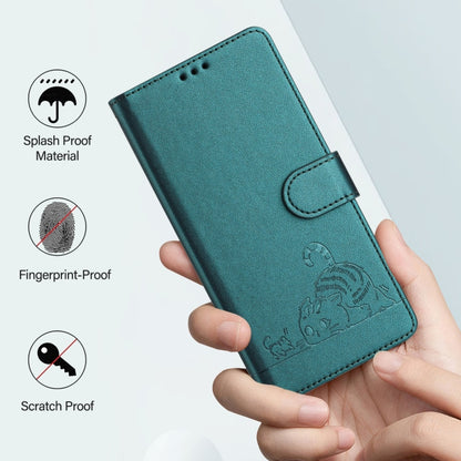 For Samsung Galaxy S25 Ultra 5G Cat Rat Embossed RFID Leather Phone Case with Lanyard(Peacock Green) - Galaxy S25 Ultra 5G Cases by buy2fix | Online Shopping UK | buy2fix