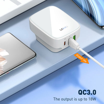 LDNIO Q334 32W Type-C + Dual USB Port Charger with 1m USB-C / Type-C to 8 Pin Data Cable, Plug Type:EU Plug(White) - USB Charger by LDNIO | Online Shopping UK | buy2fix