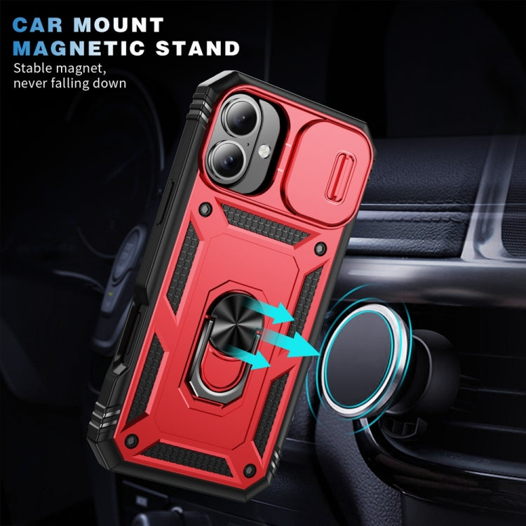 For iPhone 16 Plus Sliding Camshield TPU + PC Phone Case with Holder(Red+Black) - iPhone 16 Plus Cases by buy2fix | Online Shopping UK | buy2fix