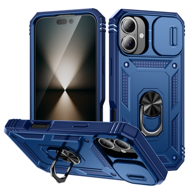 For iPhone 16 Sliding Camshield TPU + PC Phone Case with Holder(Navy Blue) - iPhone 16 Cases by buy2fix | Online Shopping UK | buy2fix