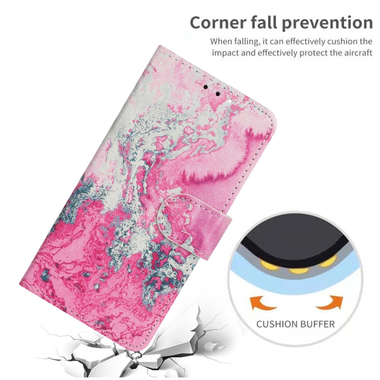 For iPhone 16 Pro Colored Drawing Marble Pattern Leather Phone Case(Pink Seawater) - iPhone 16 Pro Cases by buy2fix | Online Shopping UK | buy2fix