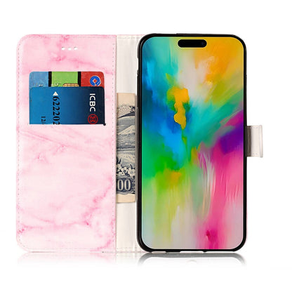 For iPhone 16 Plus Colored Drawing Marble Pattern Leather Phone Case(Pink Marble) - iPhone 16 Plus Cases by buy2fix | Online Shopping UK | buy2fix