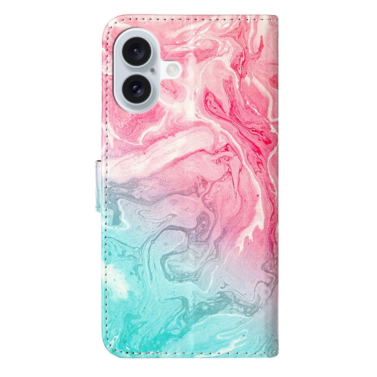 For iPhone 16 Colored Drawing Marble Pattern Leather Phone Case(Pink Green Marble) - iPhone 16 Cases by buy2fix | Online Shopping UK | buy2fix