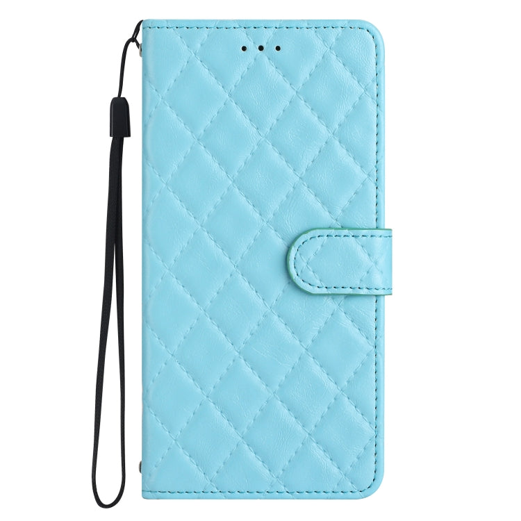 For iPhone 16 Rhombus Lattice Texture Leather Phone Case(Light Blue) - iPhone 16 Cases by buy2fix | Online Shopping UK | buy2fix