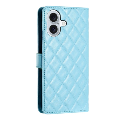 For iPhone 16 Rhombus Lattice Texture Leather Phone Case(Light Blue) - iPhone 16 Cases by buy2fix | Online Shopping UK | buy2fix