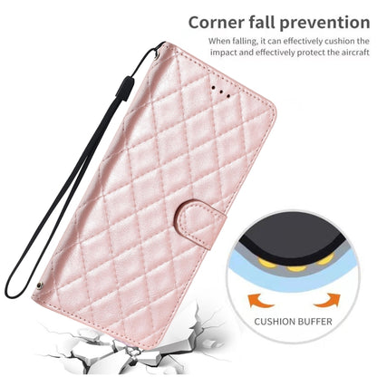 For iPhone 16 Rhombus Lattice Texture Leather Phone Case(Rose Gold) - iPhone 16 Cases by buy2fix | Online Shopping UK | buy2fix