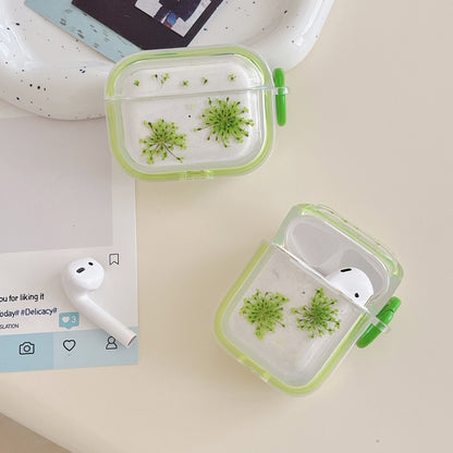 For AirPods Pro Glitter Snowflake Epoxy Dried Flowers Earbuds Box TPU Case(Green) - For AirPods Pro by buy2fix | Online Shopping UK | buy2fix