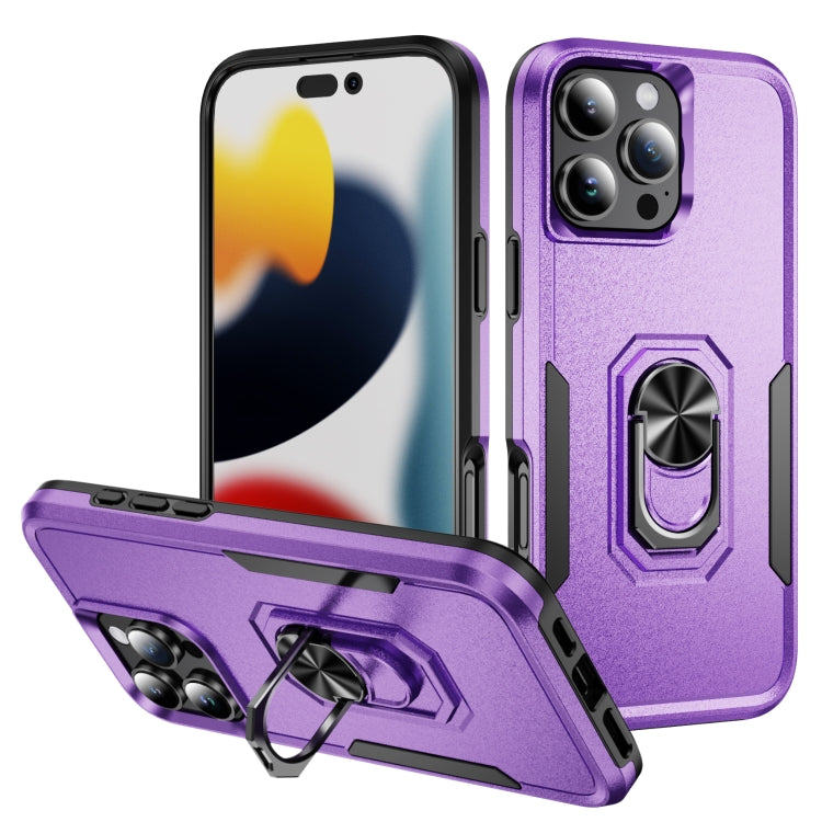 For iPhone 16 Pro Max Pioneer Armor Heavy Duty PC + TPU Phone Case with Holder(Purple+Black) - iPhone 16 Pro Max Cases by buy2fix | Online Shopping UK | buy2fix