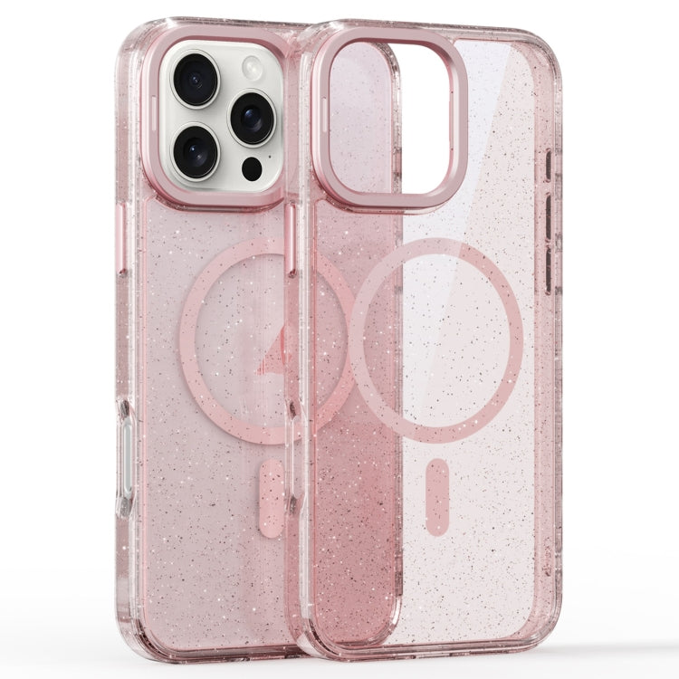 For iPhone 16 Pro Glitter Powder Lens Holder MagSafe Magnetic Phone Case(Transparent Pink) - iPhone 16 Pro Cases by buy2fix | Online Shopping UK | buy2fix