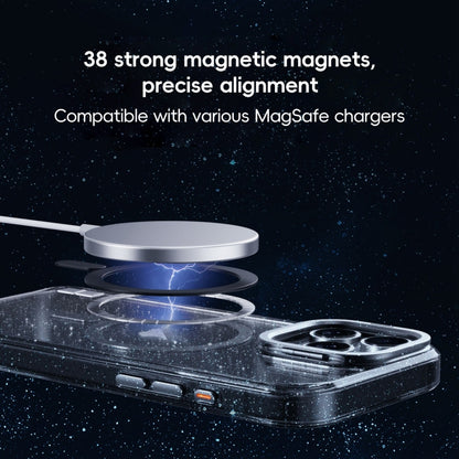 For iPhone 16 Glitter Powder Lens Holder MagSafe Magnetic Phone Case(Transparent) - iPhone 16 Cases by buy2fix | Online Shopping UK | buy2fix