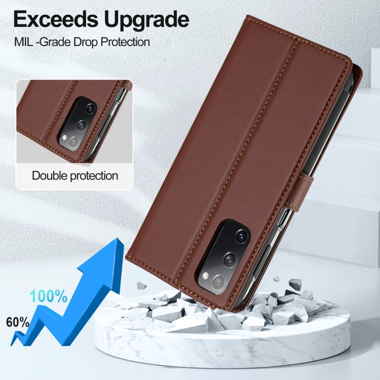 For Samsung Galaxy S20 FE 5G LC.IMEEKE L2 Series Detachable Magsafe PU Phone Case with Lanyard(Brown) - Galaxy Phone Cases by LC.IMEEKE | Online Shopping UK | buy2fix