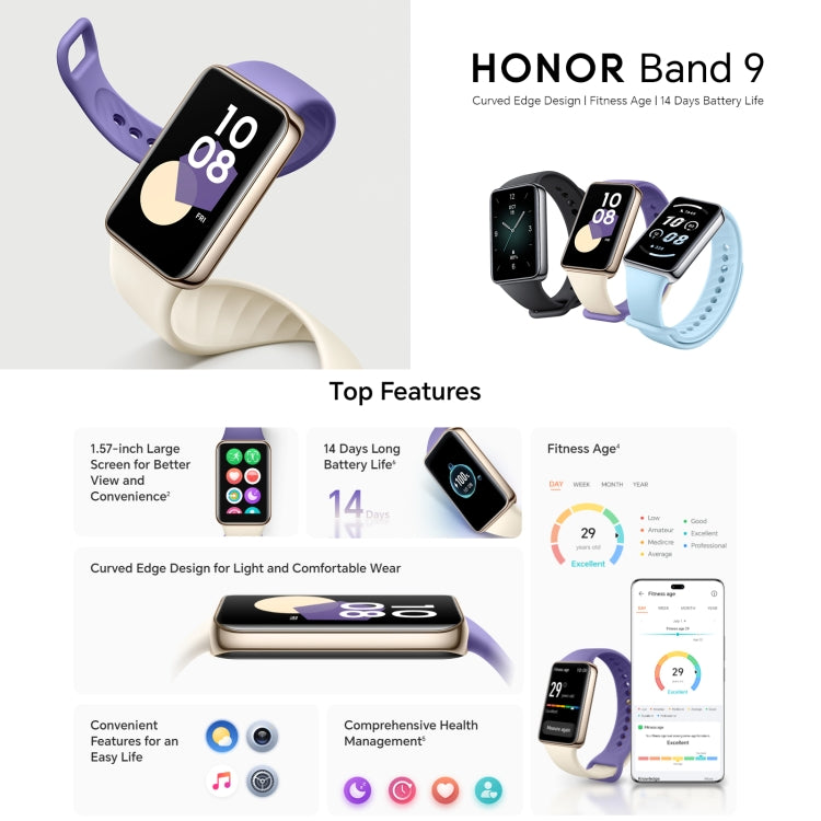 Honor Band 9, 1.57 inch AMOLED Screen, Support Heart Rate / Blood Oxygen / Sleep Monitoring, Standard Version(Blue) - Wearable Devices by Huawei | Online Shopping UK | buy2fix