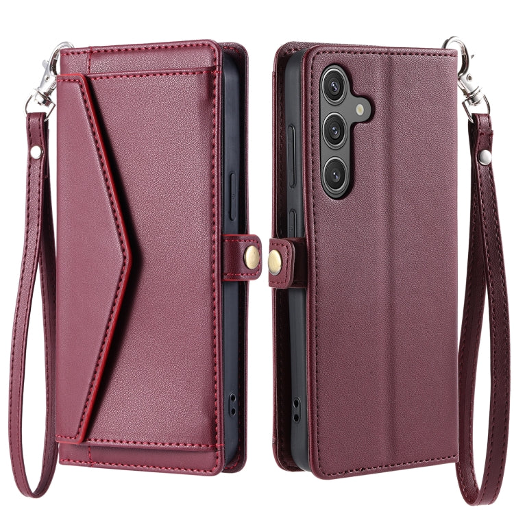 For Samsung Galaxy S25 5G Wallet Multi-card Slot Leather Phone Case with Lanyard(Wine Red) - Galaxy S25 5G Cases by buy2fix | Online Shopping UK | buy2fix