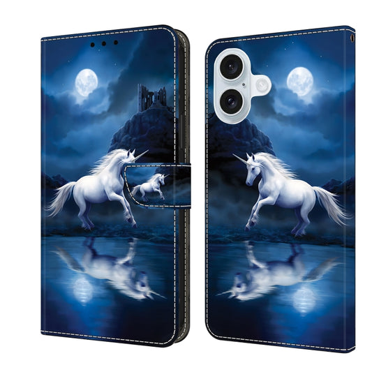 For iPhone 16 Plus Crystal Painted Leather Phone case(White Horse) - iPhone 16 Plus Cases by buy2fix | Online Shopping UK | buy2fix