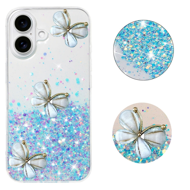 For iPhone 16 Luminous Starry Sky Glitter Butterfly TPU Phone Case(Blue) - iPhone 16 Cases by buy2fix | Online Shopping UK | buy2fix