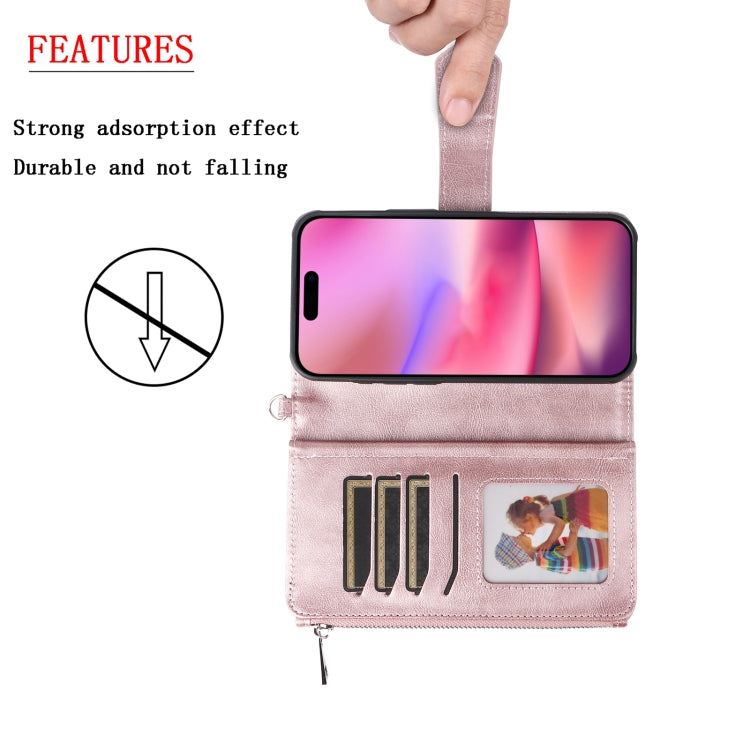 For iPhone 16 Solid Color 2 in 1 Zipper Shockproof Phone Case(Rose Gold) - iPhone 16 Cases by buy2fix | Online Shopping UK | buy2fix