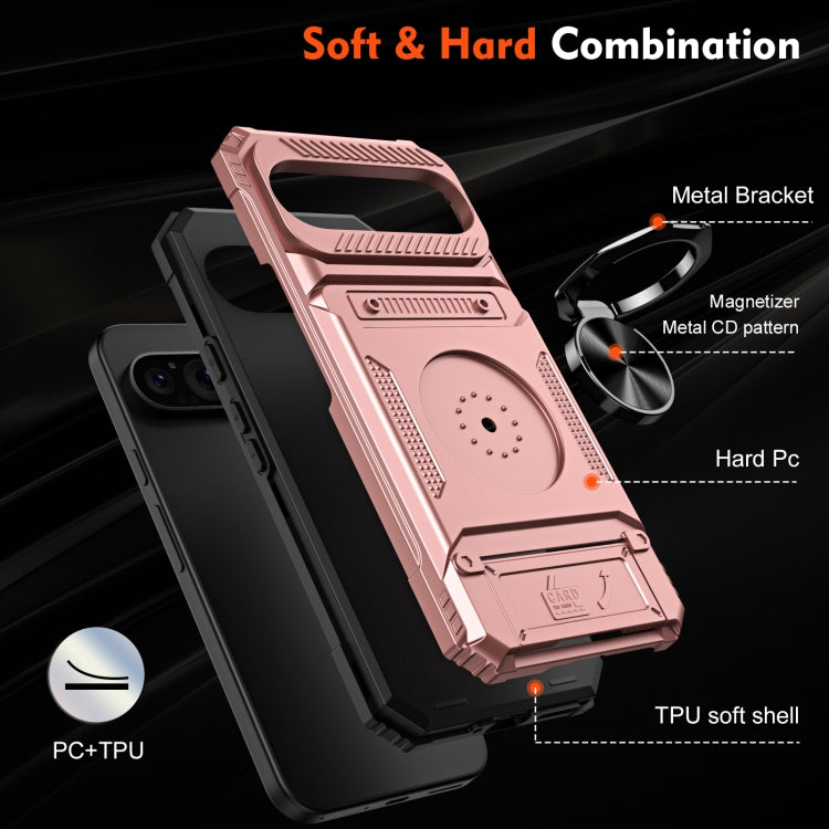 For Google Pixel 9 / 9 Pro TPU Hybrid PC Shockproof Card Phone Case with Metal Ring Holder(Rose Gold) - Google Cases by buy2fix | Online Shopping UK | buy2fix