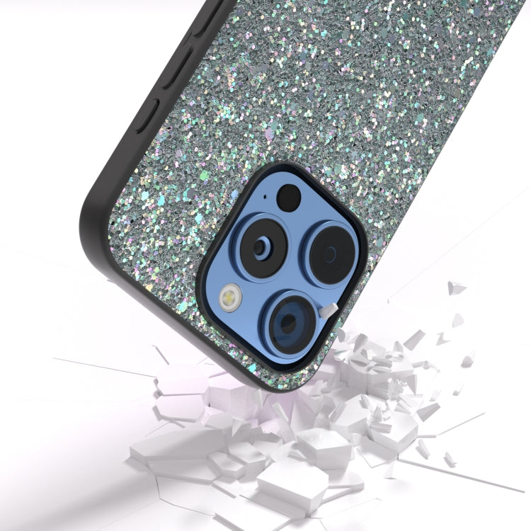 For iPhone 16 Pro Black Frame Colorful Glitter Phone Case(Black Green) - iPhone 16 Pro Cases by buy2fix | Online Shopping UK | buy2fix