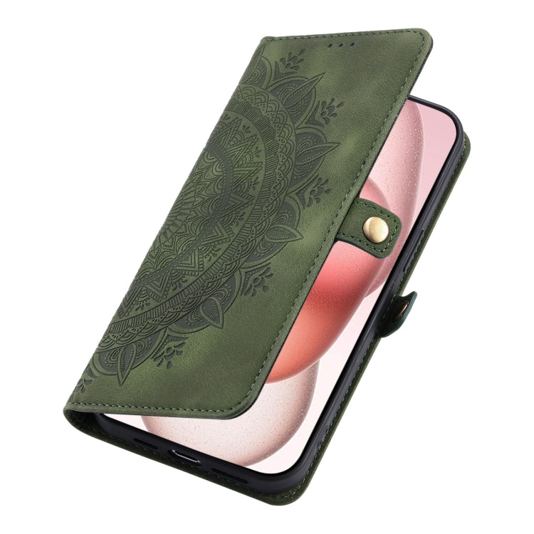 For iPhone 16 Plus Skin Feel Totem Embossed Leather Phone Case(Deep Green) - iPhone 16 Plus Cases by buy2fix | Online Shopping UK | buy2fix