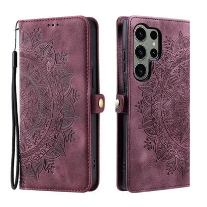 For Samsung Galaxy S25 Ultra 5G Skin Feel Totem Embossed Leather Phone Case(Wine Red) - Galaxy S25 Ultra 5G Cases by buy2fix | Online Shopping UK | buy2fix