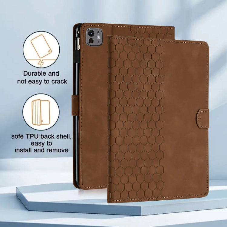 For iPad Pro 11 2024 / Air 10.9 2022 Honeycomb Embossed Leather Smart Tablet Case(Brown) - iPad Pro 11 2024 Cases by buy2fix | Online Shopping UK | buy2fix